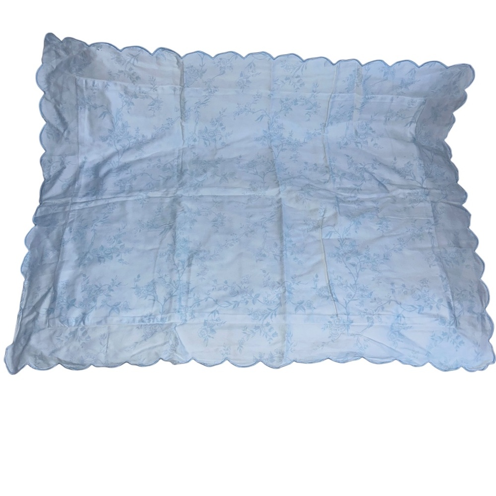 Schweitzer Linens Italy 1 blue floral embroidered scallop queen pillow sham case